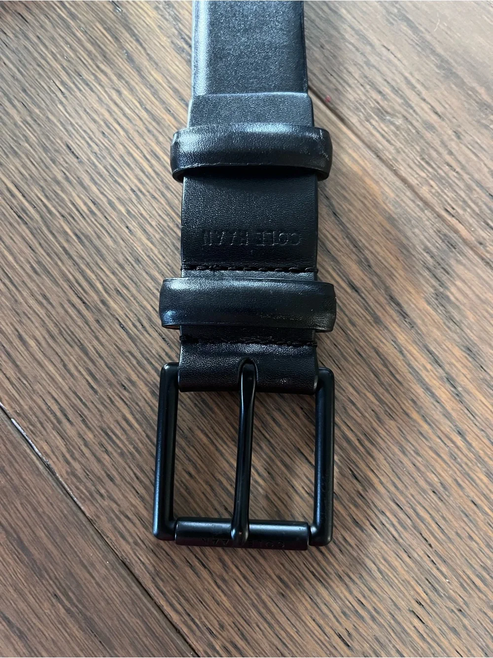 Cole Haan Black Leather Men's Belt with Matte Black Buckle